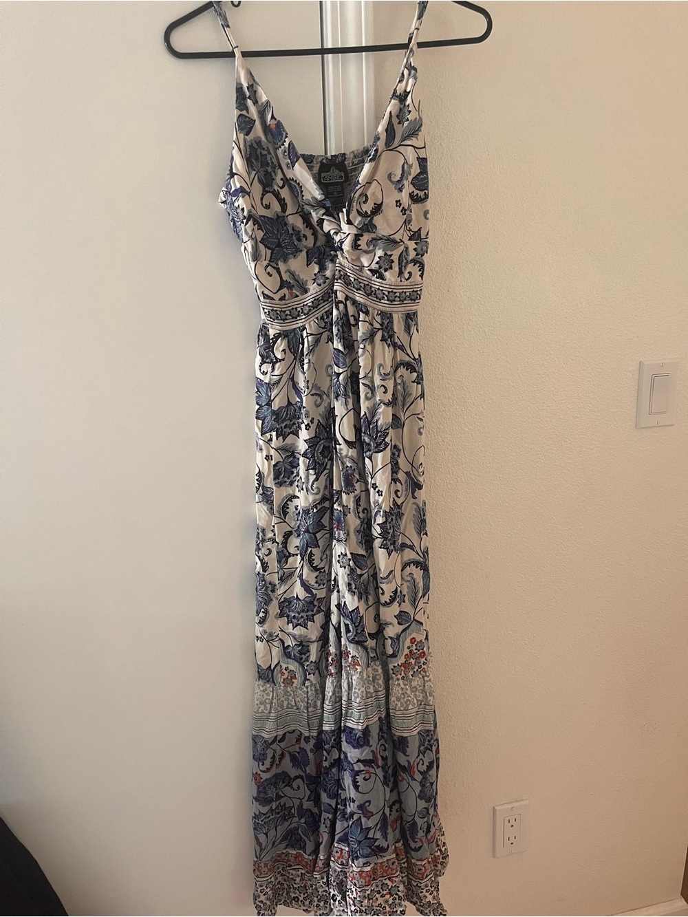 Angie Cream and Blue Floral Maxi Dress